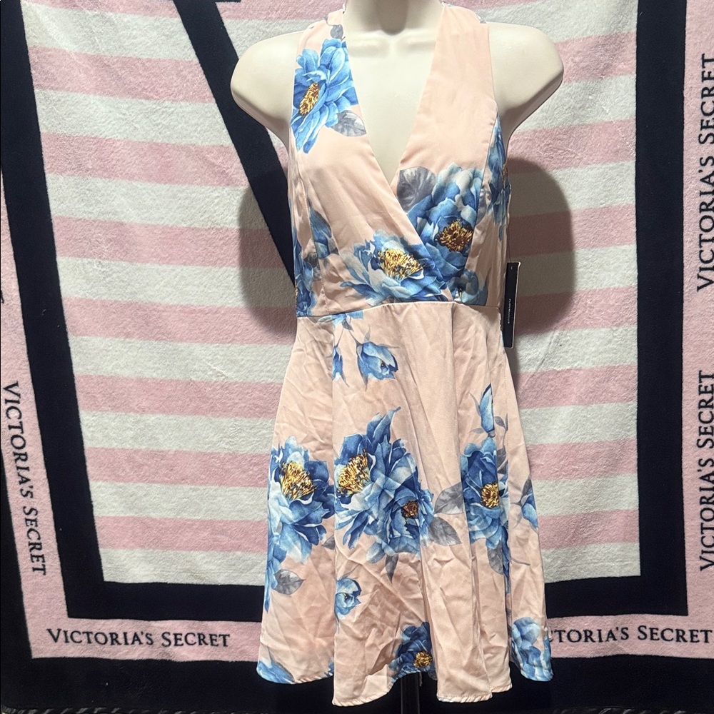 Lulus Floral Mini Dress in Peach and Blue